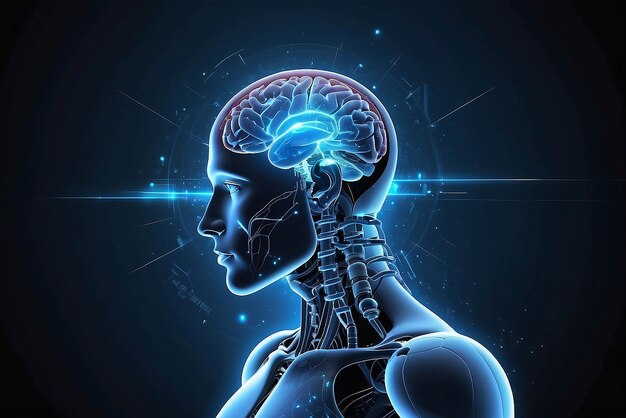 Concepto de tecnología de fondo abstracto en luz azul cerebro y cuerpo humano tecnología de curación ciencia médica moderna en el futuro y mundial médica internacional con análisis de pruebas clon ADN humano