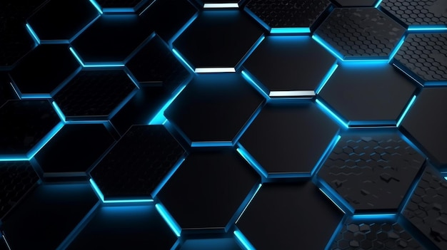 Concepto de tecnología de fondo hexagonal negro y azul futurista