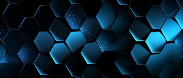 Concepto de tecnología de fondo hexagonal negro y azul futurista