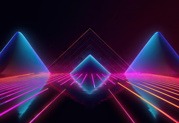 Concepto de tecnología futurista abstracta Túnel hexagonal de neón fondo moderno Líneas de luz brillante ultravioleta fluorescente