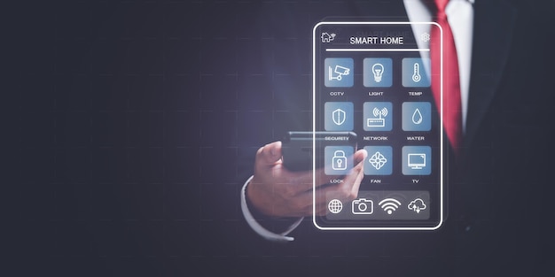 concepto de tecnología de hogar inteligente control de automatización inalámbrica con aplicaciones conexión