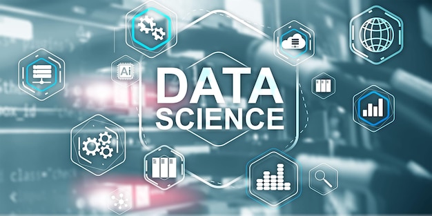 Concepto de tecnología de la información de análisis de ciencia de Big Data Fondo de sala de servidores