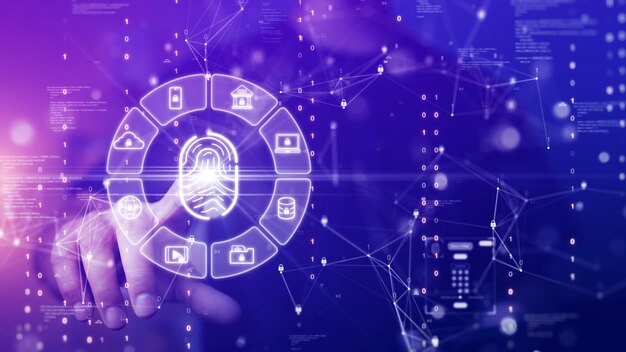 El concepto de tecnología para iniciar sesión utilizando dispositivos electrónicos de escaneo de huellas dactilares