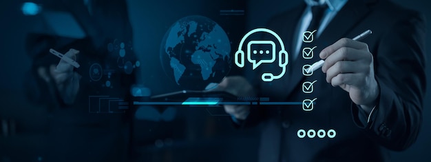 Concepto de tecnología de inteligencia artificial Empresario con una bombilla encendida con IA
