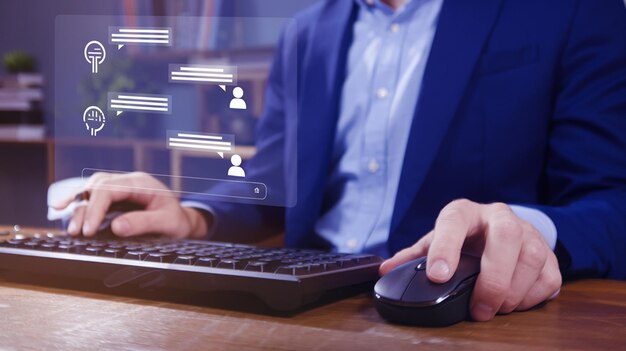 Concepto de tecnología de inteligencia artificial Empresario con una bombilla encendida con IA