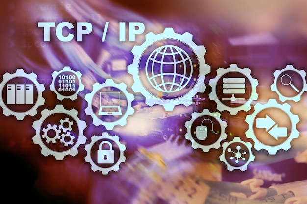 Concepto de tecnología de Internet del protocolo de control de transmisión de redes ip tcp