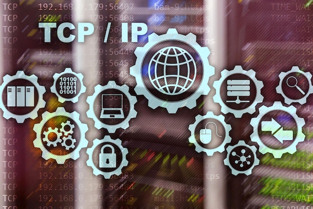 Foto concepto de tecnología de internet del protocolo de control de transmisión de redes tcpip