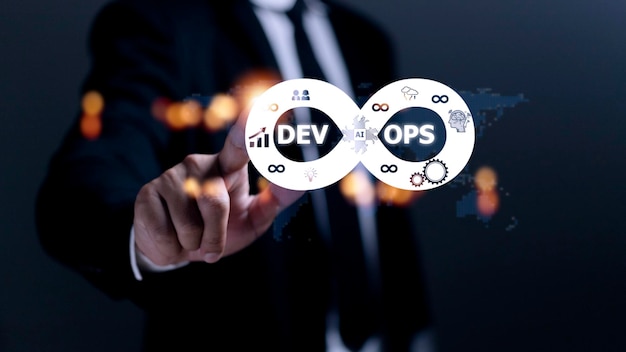 Concepto de tecnología de programación ágil de operaciones de desarrollo de metodología DevOps