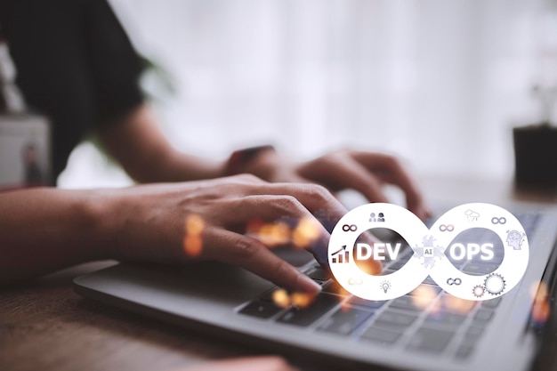 Foto concepto de tecnología de programación ágil de operaciones de desarrollo de metodología devops