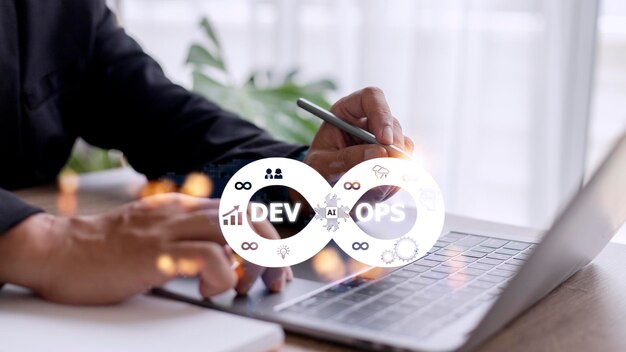 Concepto de tecnología de programación ágil de operaciones de desarrollo de metodología DevOps