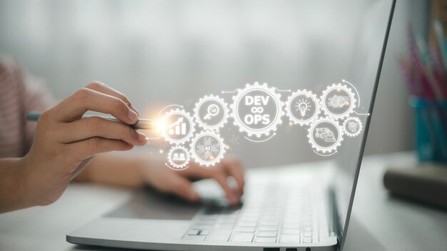 Concepto de tecnología de programación ágil de operaciones de desarrollo de metodología DevOps