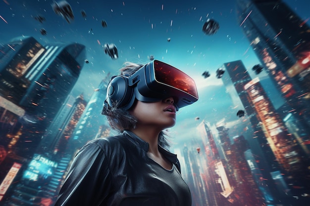 Concepto de tecnología de realidad virtual aplicada a la industria del entretenimiento