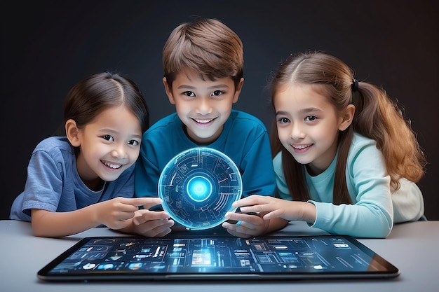 Foto concepto de tecnología con tres niños