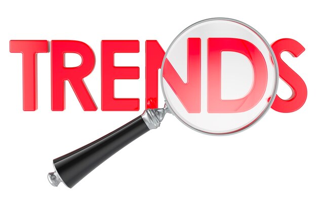 Concepto de tendencias con representación 3D en lupa