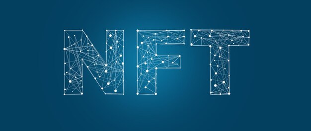 Concepto de tokens nft no fungibles sobre fondo azul.