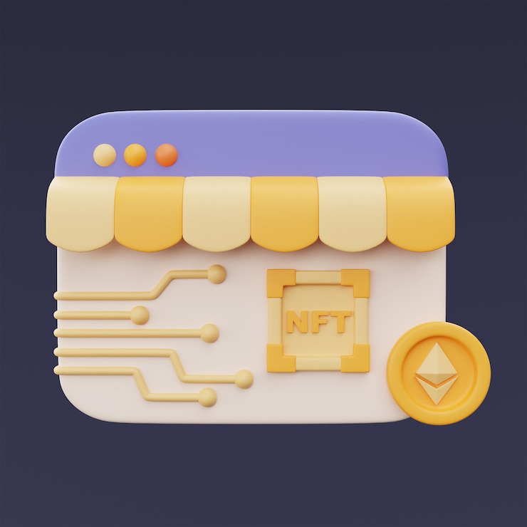 Foto concepto de tokens no fungibles nft en pantalla con moneda ethereumcrypto arttecnología de innovaciónrepresentación 3dxa