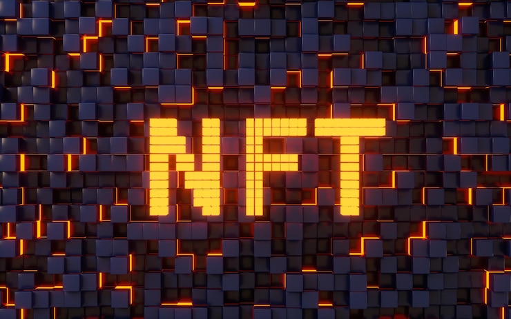 Foto concepto de tokens no fungibles nft con renderizado 3d de fondo de cubos abstractos