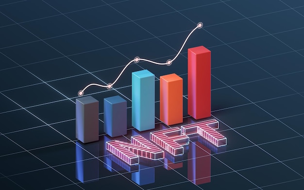 Concepto de tokens no fungibles NFT con renderizado 3d de fondo oscuro