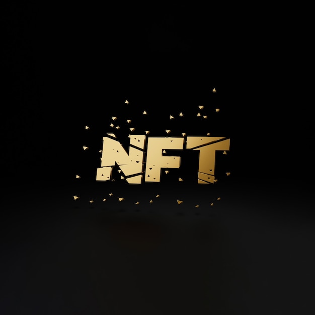 Foto concepto de tokens no fungibles nft sobre fondo oscuro - palabra nft en la superficie de la tecnología abstracta. representación 3d.