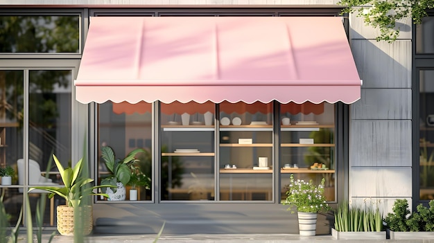 Foto concepto de toldo rosado de radiancia minorista en la arquitectura comercial ia generativa