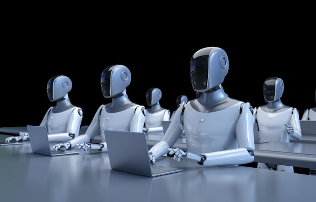 Concepto de trabajador de automatización con robot asistente