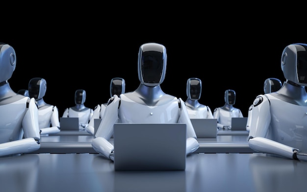 Concepto de trabajador de automatización con robot asistente