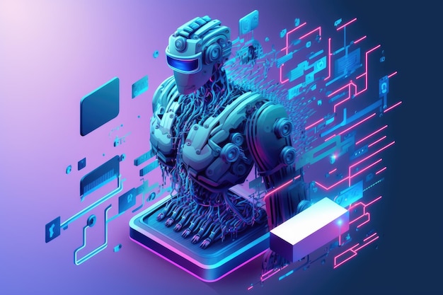 Concepto de transformación de negocios digitales Inteligencia artificial Automatización de IoT Automatización de procesos robóticos Computación en la nube y blockchain son ejemplos de tecnología futurista Interrupción digital