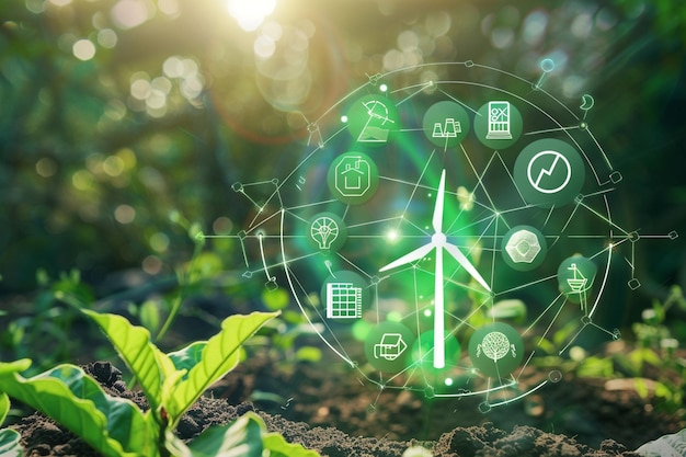 Un concepto de transición a la energía verde con iconos para p generative ai