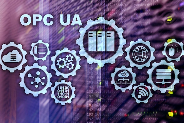 Foto concepto de transmisión de datos de arquitectura unificada de opc en redes industriales