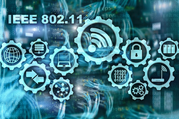 Concepto de transmisión de datos inalámbricos IEEE 80211 Fondo del servidor