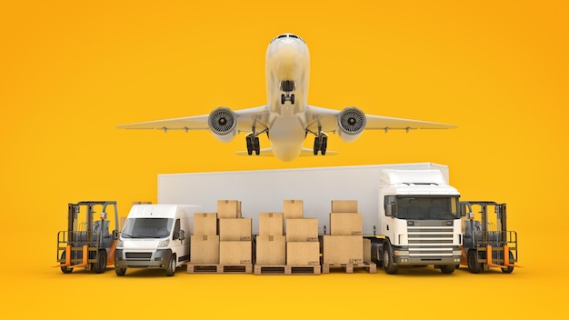 concepto de transporte de carga mundial representación 3d