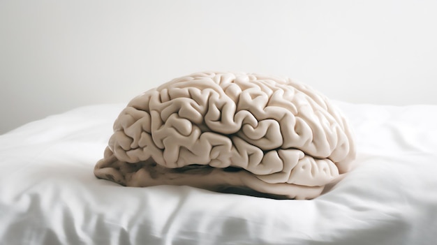 Concepto de trastorno del sueño con cerebro durmiendo en la cama IA generativa