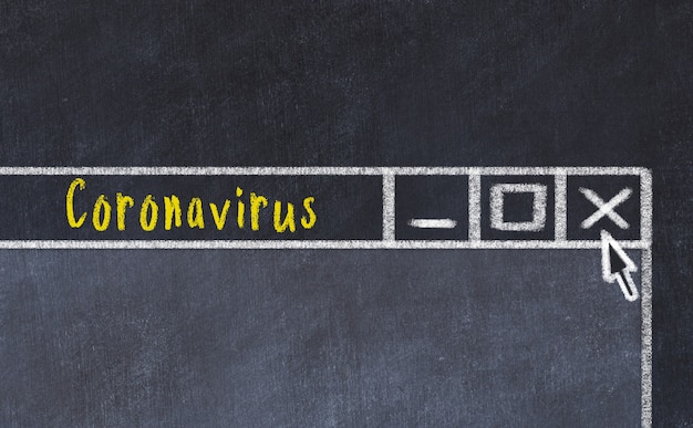 Foto concepto de tratamiento del coronavirus. dibujo de tiza del cierre de la ventana del navegador