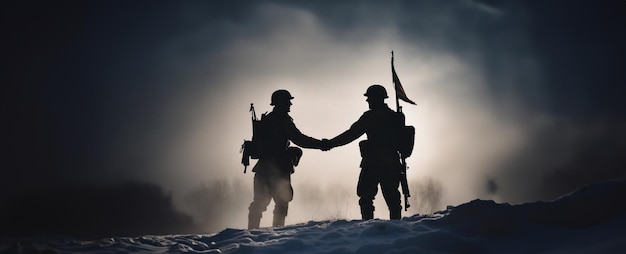 Foto concepto de una tregua en el campo de batalla la conclusión de la paz en una guerra y el fin de las hostilidades