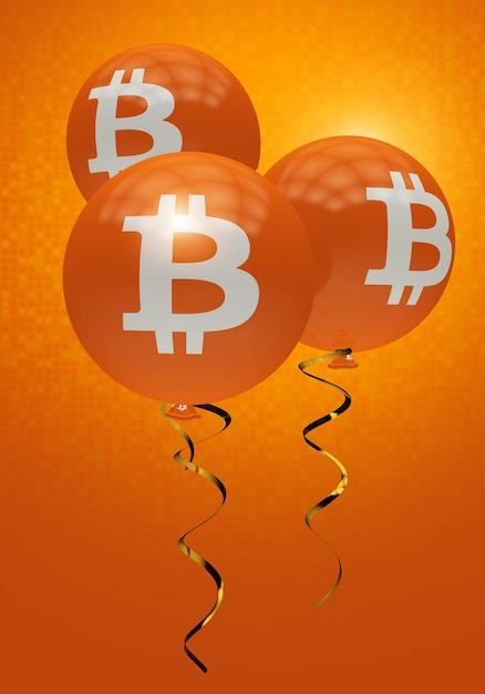 El concepto de tres globos de Bitcoin naranja y amarillo