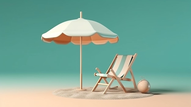 Concepto de vacaciones de verano en 3D con una silla de playa GENERAR IA