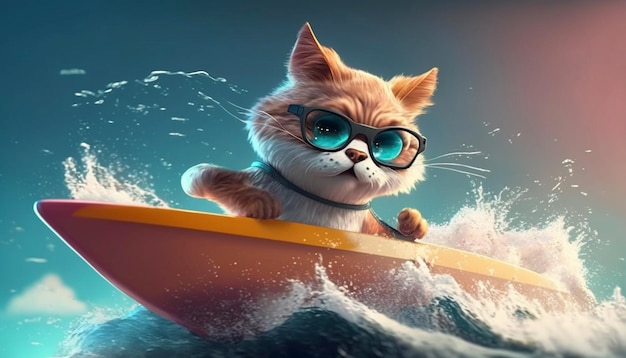 Concepto de vacaciones de verano Gato gracioso con gafas de solIA generativa