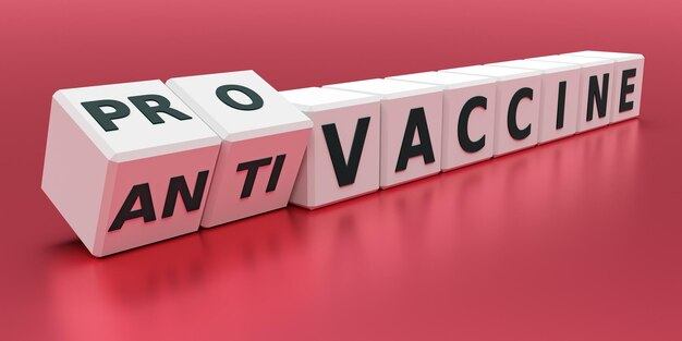 Concepto de vacuna anti coronavirus covid19 Cubos con palabras vacunación anti pro 3d renderizado