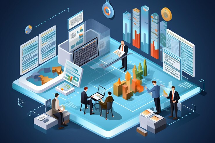 Foto concepto vectorial isométrico plano ilustración 3d análisis de negocios inversión marketing digital