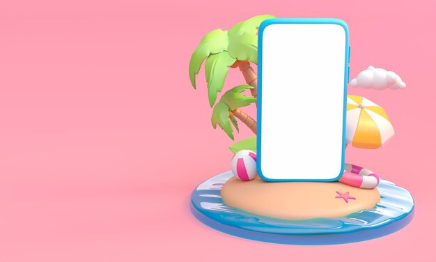 Concepto de verano con ilustración 3D móvil