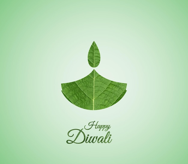 Concepto verde de Diwali Luz de velas de Diwali hecha de concepto de energía ecológica de hoja verde