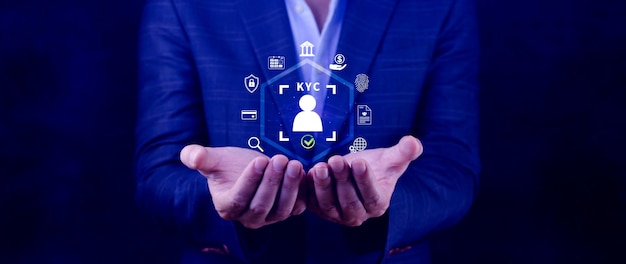 Concepto de verificación KYC KYC Conozca a su cliente Tecnología de negocio verificación de la identidad de los clientes Autenticación del cliente Acceso a datos financieros personales Tecnología digital contra el cibercrimen digital