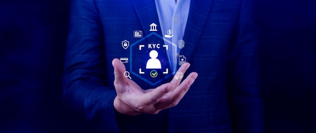 Concepto de verificación KYC KYC Conozca a su cliente Tecnología de negocio verificación de la identidad de los clientes Autenticación del cliente Acceso a datos financieros personales Tecnología digital contra el cibercrimen digital