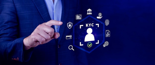 Concepto de verificación KYC KYC Conozca a su cliente Tecnología de negocio verificación de la identidad de los clientes Autenticación del cliente Acceso a datos financieros personales Tecnología digital contra el cibercrimen digital