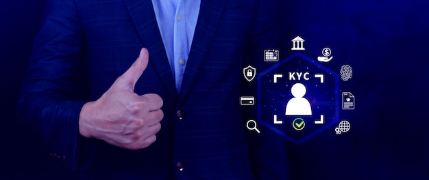 Concepto de verificación KYC KYC Conozca a su cliente Tecnología de negocio verificación de la identidad de los clientes Autenticación del cliente Acceso a datos financieros personales Tecnología digital contra el cibercrimen digital