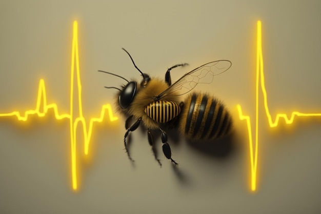 Concepto veterinario pulso de abejas latido del corazón fondo negro IA generativa