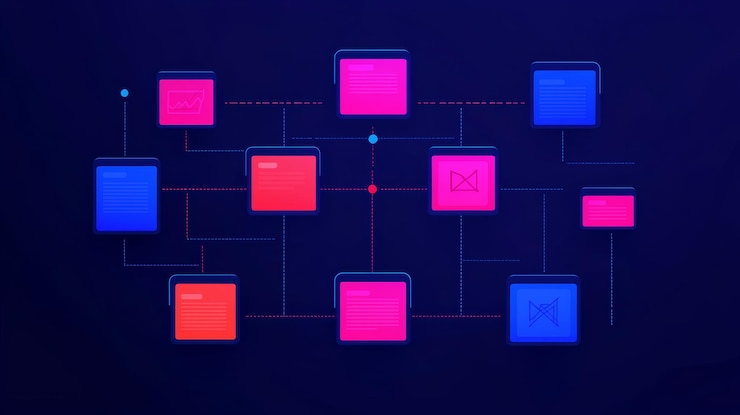 Foto concepto de viaje del cliente con interfaz digital y flujo de datos en fondo oscuro