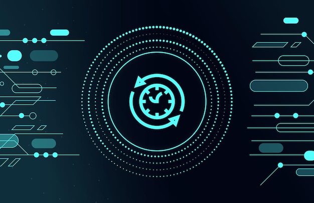 Concepto de viaje en el tiempo explorando nuevas áreas de icono de reloj de ciencia