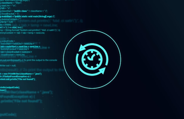 Concepto de viaje en el tiempo explorando nuevas áreas de icono de reloj de ciencia