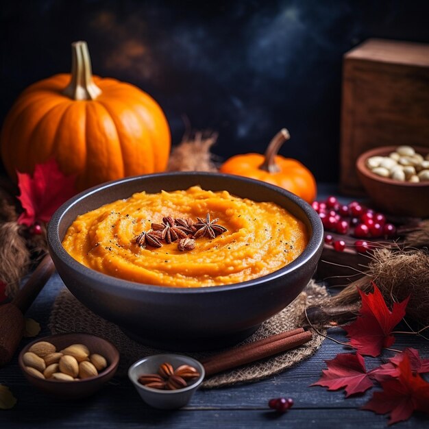 concepto de vibración de otoño comida avena de calabaza